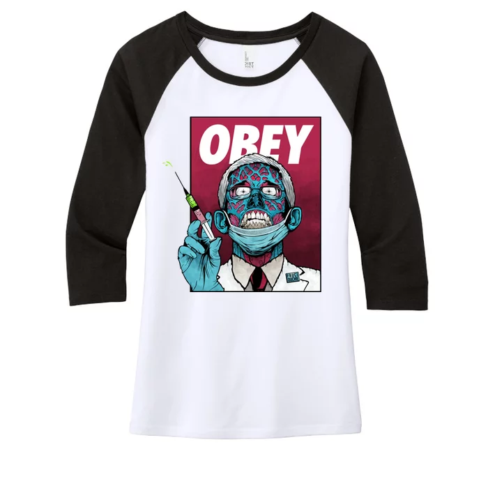 Obey Faucci Vaccine Zombie Women's Tri-Blend 3/4-Sleeve Raglan Shirt