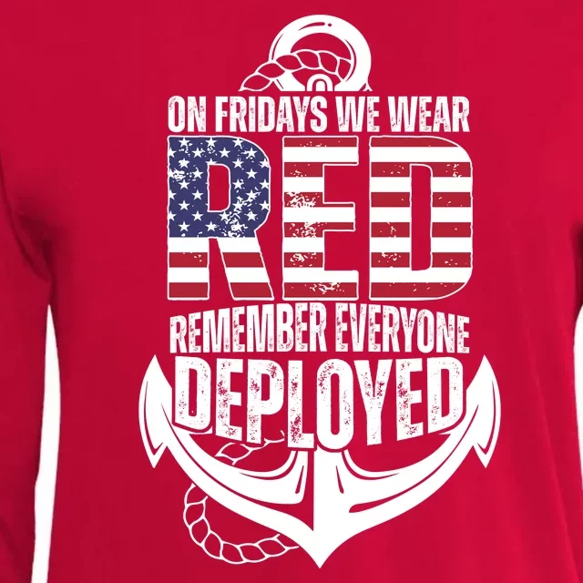 On Fridays We Wear Red Remember Everyone Deployed Womens Cotton Relaxed Long Sleeve T-Shirt