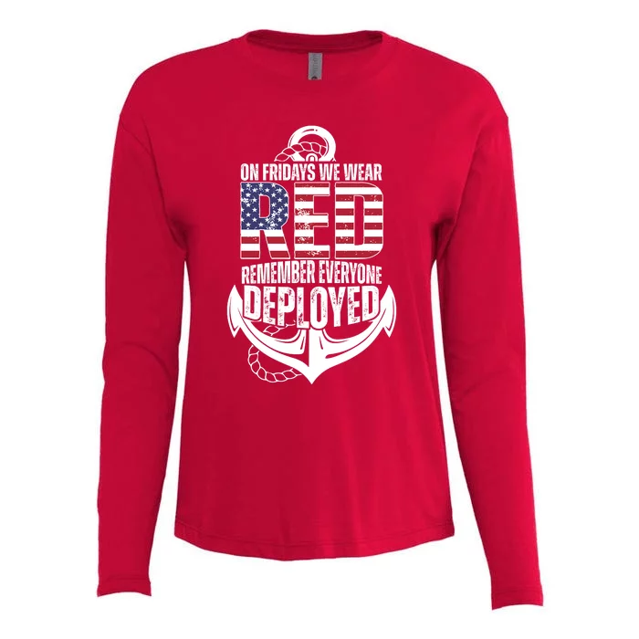 On Fridays We Wear Red Remember Everyone Deployed Womens Cotton Relaxed Long Sleeve T-Shirt