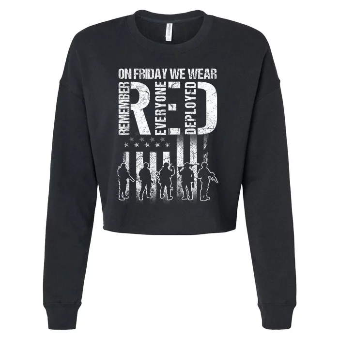 On Friday We Wear Red American Flag Military Supportive Cropped Pullover Crew