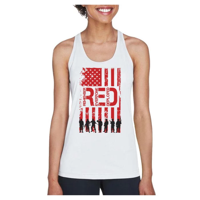 On Friday We Wear Red We Wear Red Remember Everyone Deployed Red Women's Racerback Tank