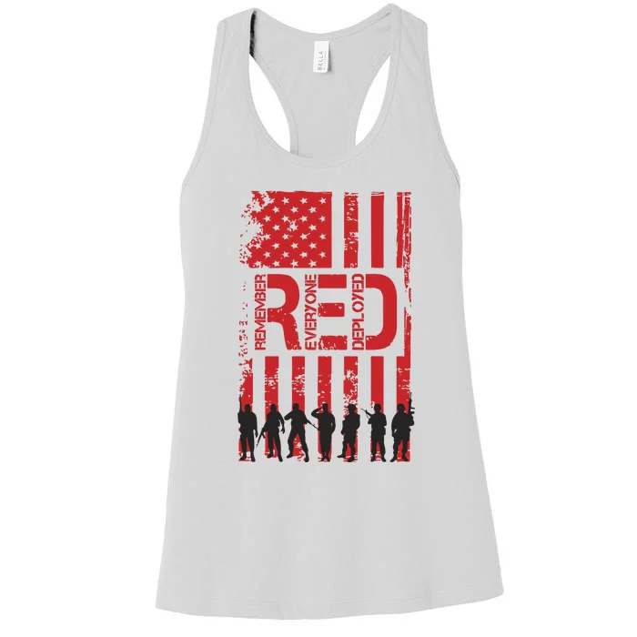 On Friday We Wear Red We Wear Red Remember Everyone Deployed Red Women's Racerback Tank