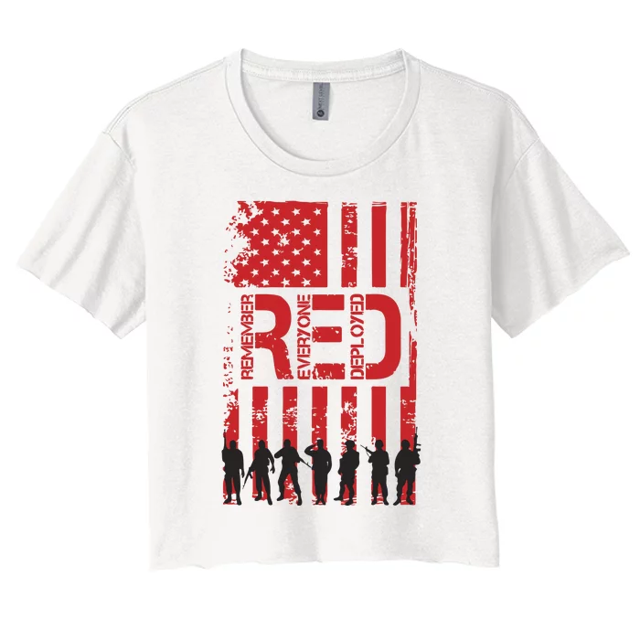 On Friday We Wear Red We Wear Red Remember Everyone Deployed Red Women's Crop Top Tee