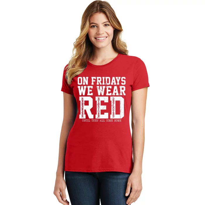 On Fridays We Wear Red Military Support Distressed Women's T-Shirt