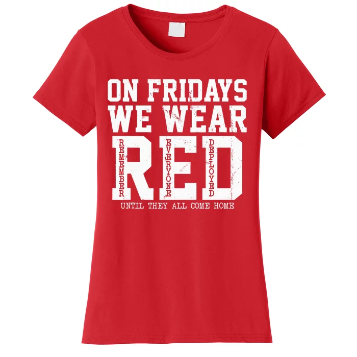 On Fridays We Wear Red Military Support Distressed Women's T-Shirt