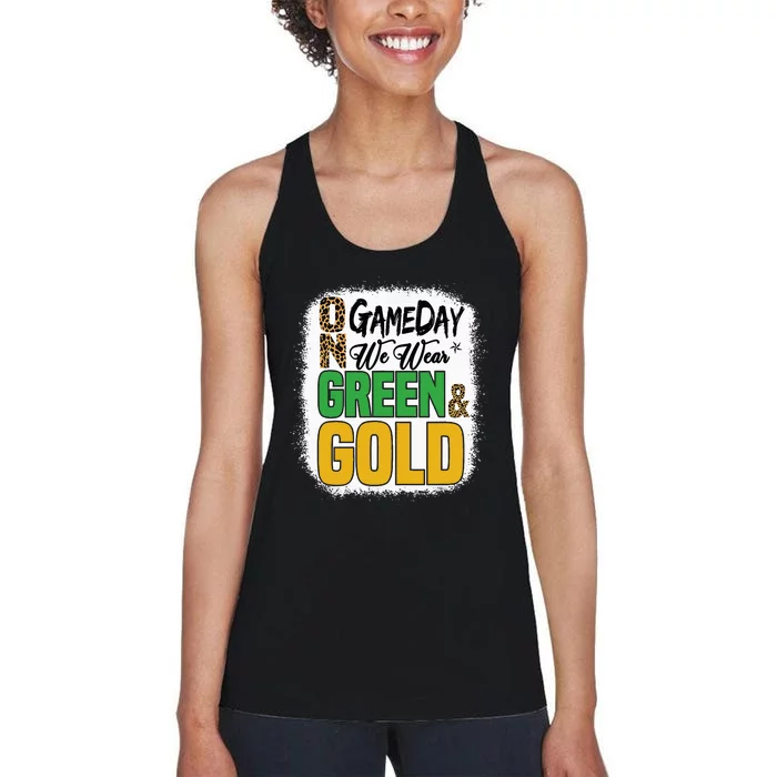 On Football We Wear Green And Gold Women's Racerback Tank