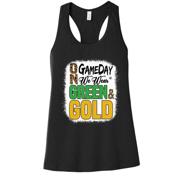 On Football We Wear Green And Gold Women's Racerback Tank