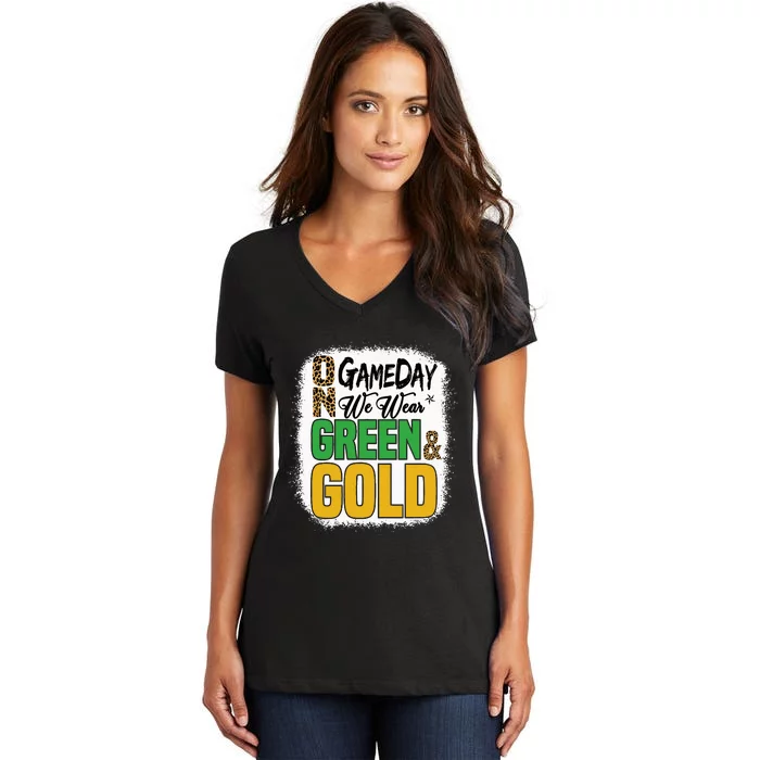 On Football We Wear Green And Gold Women's V-Neck T-Shirt