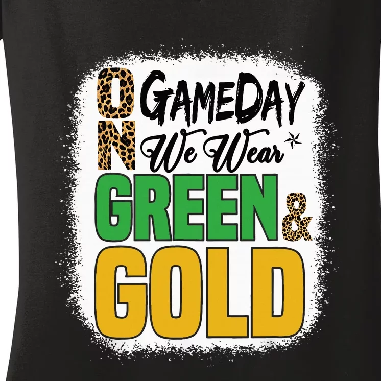 On Football We Wear Green And Gold Women's V-Neck T-Shirt