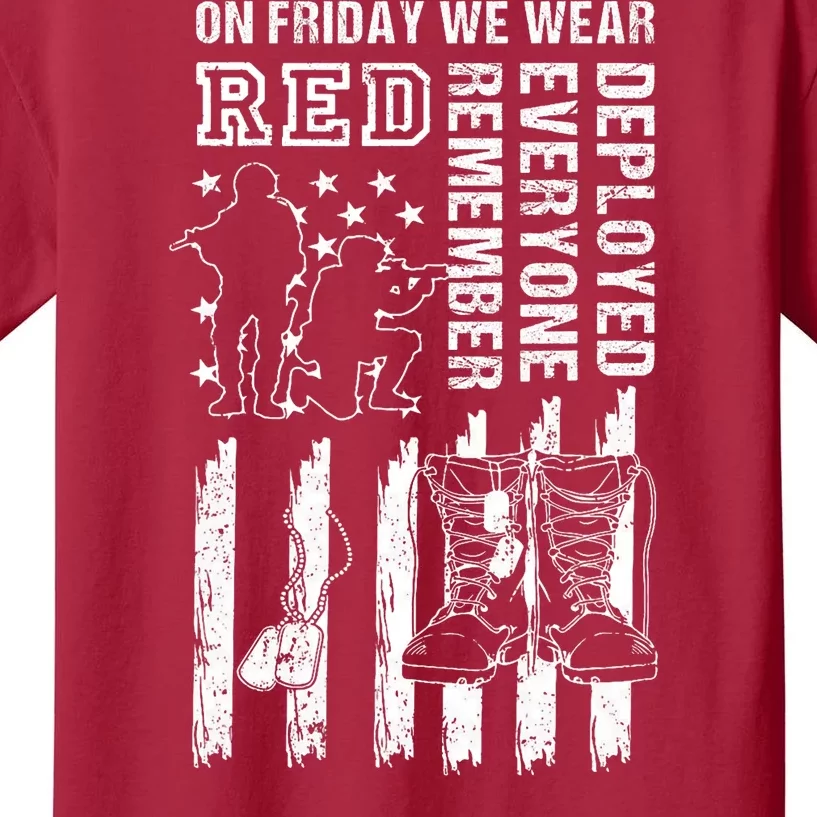 On Friday We Wear Red American Flag Military Supportive Kids T-Shirt