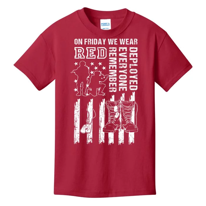 On Friday We Wear Red American Flag Military Supportive Kids T-Shirt