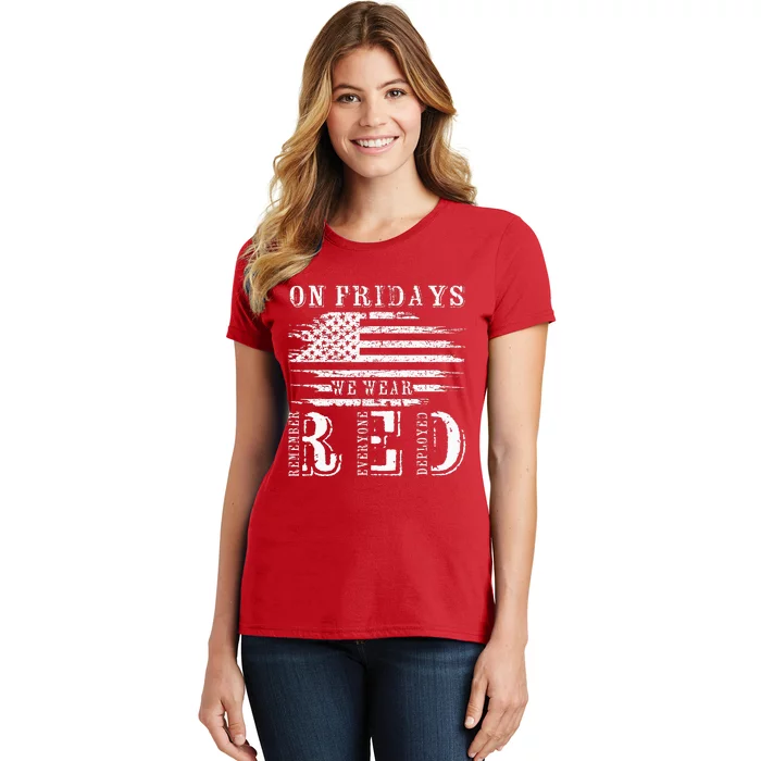 On Friday We Wear Red Retro USA Flag Military Supportive Women's T-Shirt