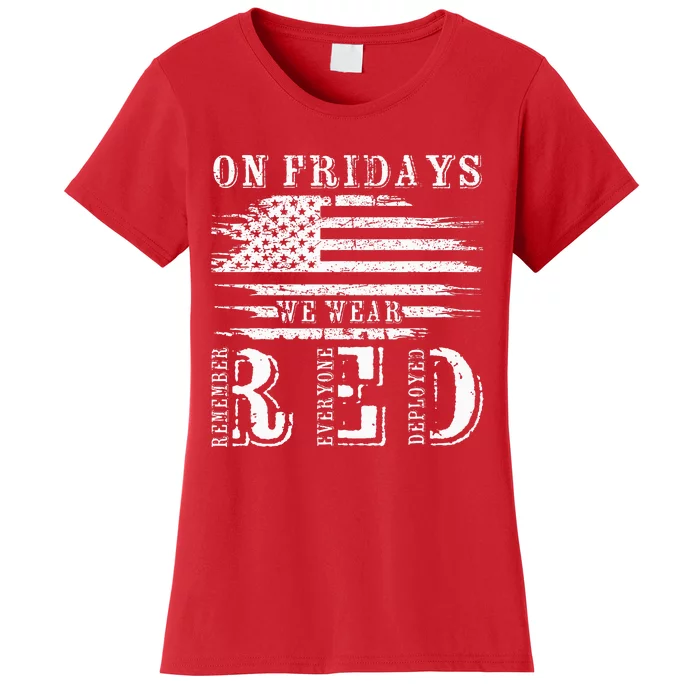 On Friday We Wear Red Retro USA Flag Military Supportive Women's T-Shirt