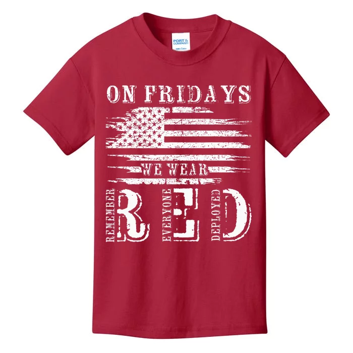 On Friday We Wear Red Retro USA Flag Military Supportive Kids T-Shirt