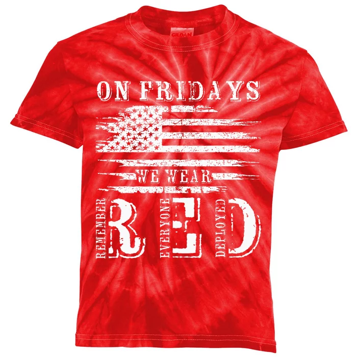 On Friday We Wear Red Retro USA Flag Military Supportive Kids Tie-Dye T-Shirt