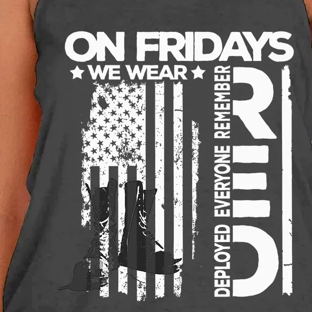 On Friday We Wear Red Veteran Red Friday US Flag Women's Knotted Racerback Tank