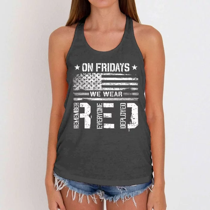 On Friday We Wear Red American Flag Military Supportive Women's Knotted Racerback Tank