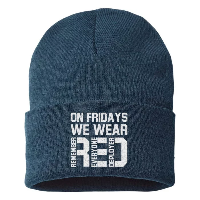 On Fridays We Wear Red Military Veteran Day US Flag Sustainable Knit Beanie