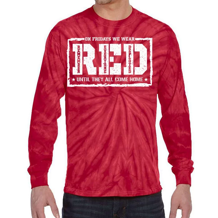 On Friday We Wear Red American Military Support Red Friday Tie-Dye Long Sleeve Shirt