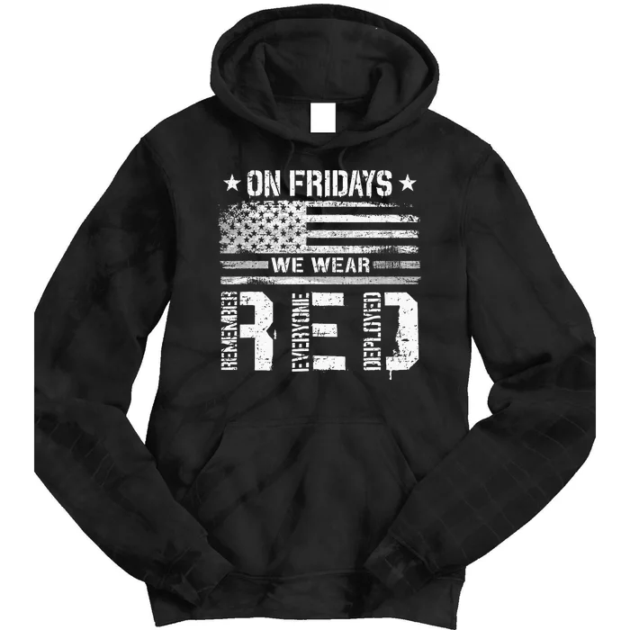 On Friday We Wear Red American Flag Military Supportive Tie Dye Hoodie