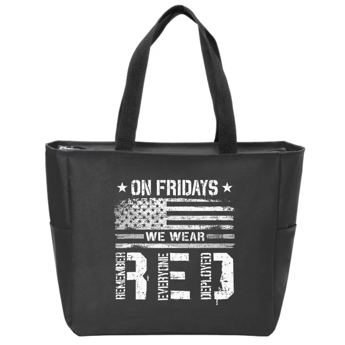 On Friday We Wear Red American Flag Military Supportive Zip Tote Bag