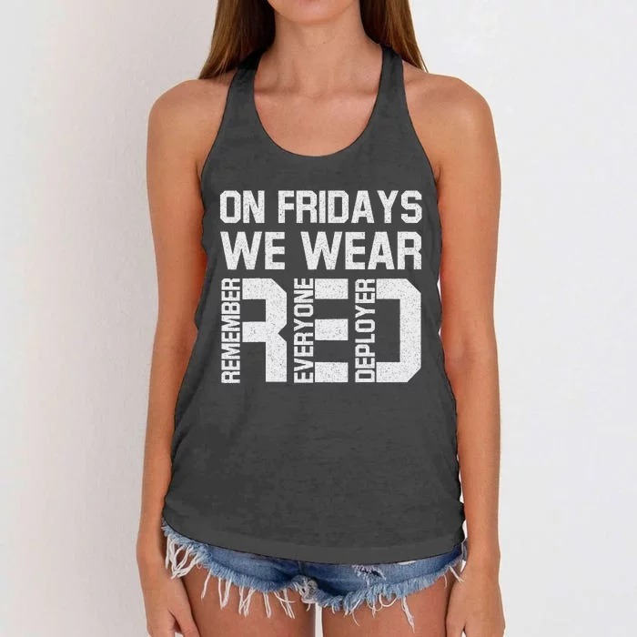 On Fridays We Wear Red Military Veteran Day US Flag Women's Knotted Racerback Tank