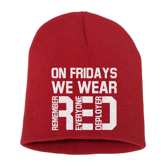 On Fridays We Wear Red Military Veteran Day US Flag Short Acrylic Beanie