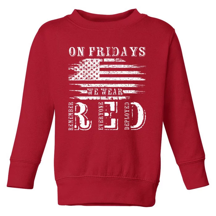 On Friday We Wear Red Retro USA Flag Military Supportive Toddler Sweatshirt