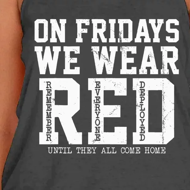 On Fridays We Wear Red Military Support Distressed Women's Knotted Racerback Tank