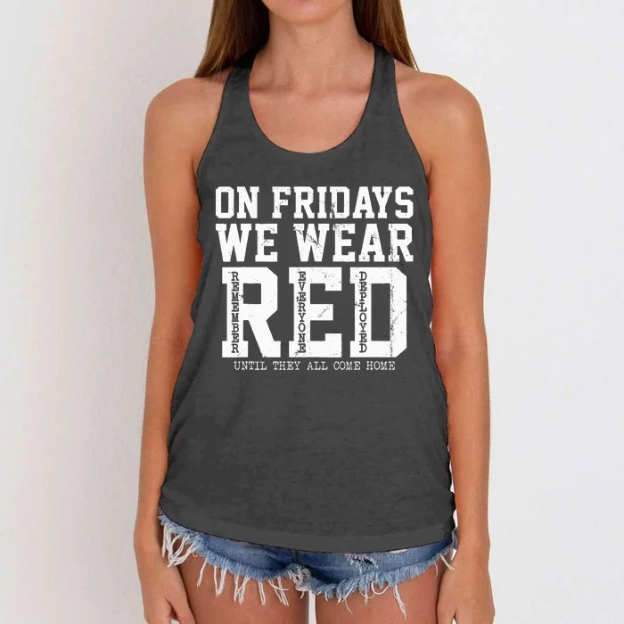 On Fridays We Wear Red Military Support Distressed Women's Knotted Racerback Tank