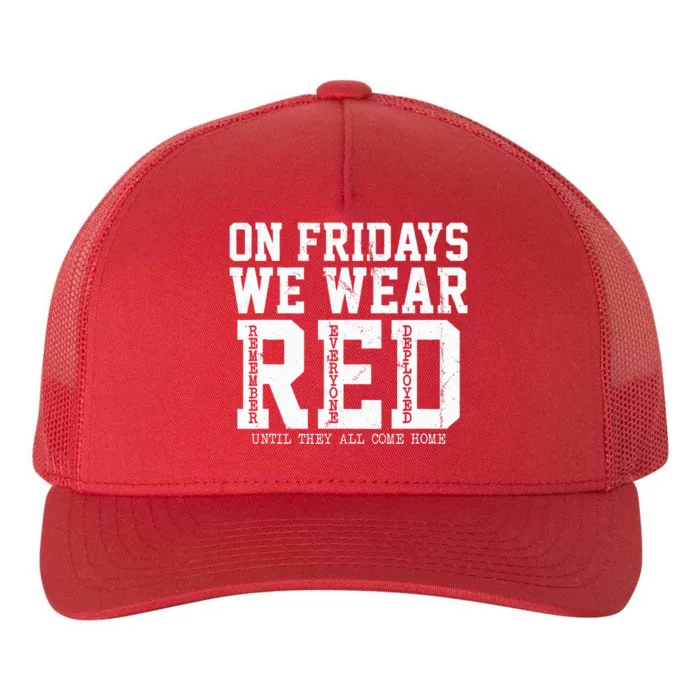 On Fridays We Wear Red Military Support Distressed Yupoong Adult 5-Panel Trucker Hat