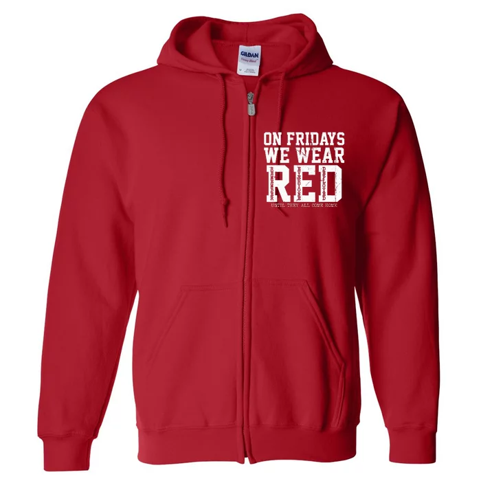 On Fridays We Wear Red Military Support Distressed Full Zip Hoodie