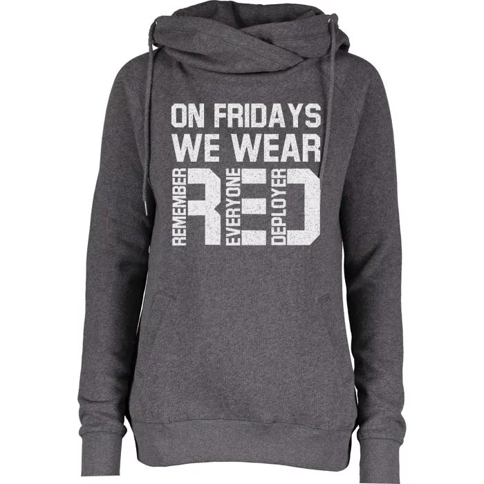 On Fridays We Wear Red Military Veteran Day US Flag Womens Funnel Neck Pullover Hood