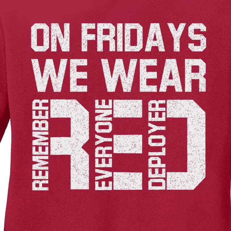 On Fridays We Wear Red Military Veteran Day US Flag Ladies Long Sleeve Shirt