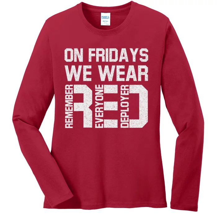 On Fridays We Wear Red Military Veteran Day US Flag Ladies Long Sleeve Shirt