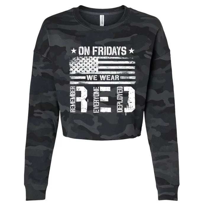 On Friday We Wear Red American Flag Military Supportive Cropped Pullover Crew