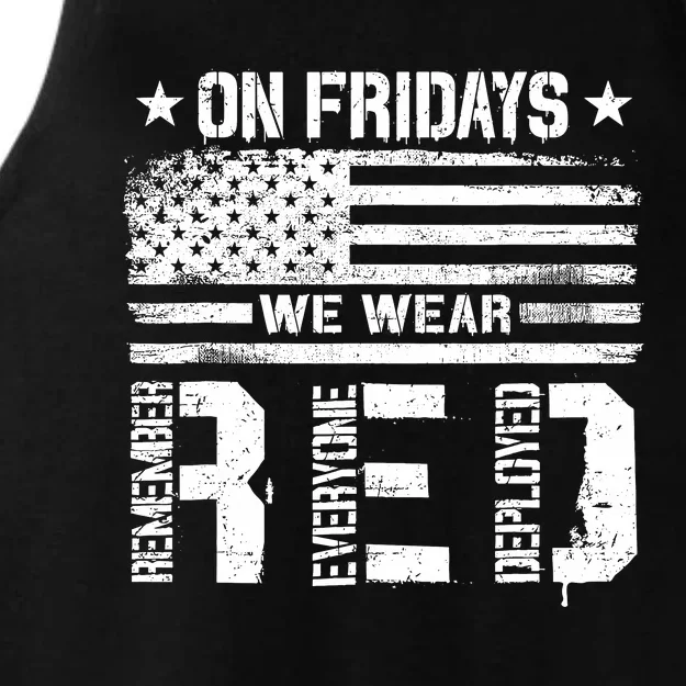 On Friday We Wear Red American Flag Military Supportive Ladies Tri-Blend Wicking Tank