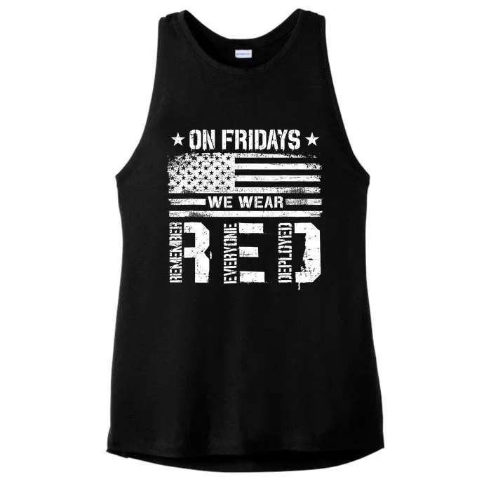 On Friday We Wear Red American Flag Military Supportive Ladies Tri-Blend Wicking Tank