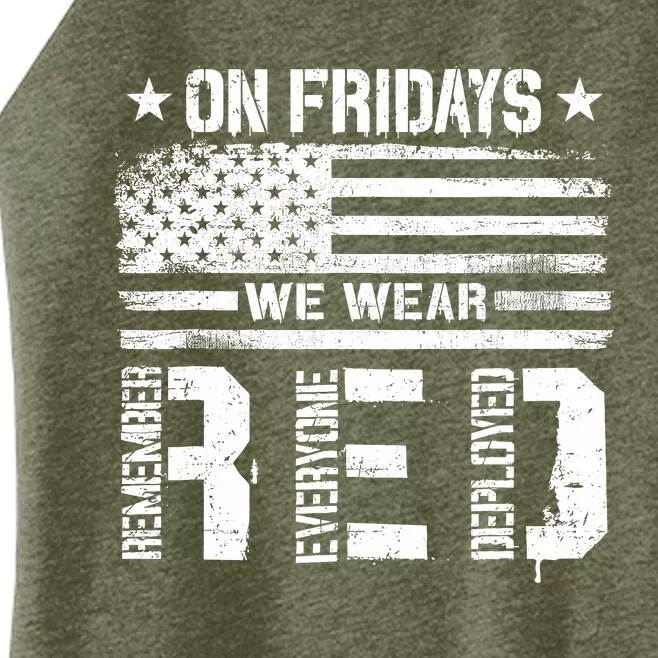 On Friday We Wear Red American Flag Military Supportive Women’s Perfect Tri Rocker Tank