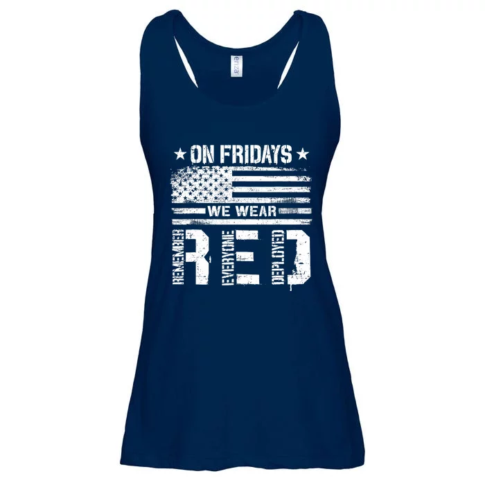 On Friday We Wear Red American Flag Military Supportive Ladies Essential Flowy Tank