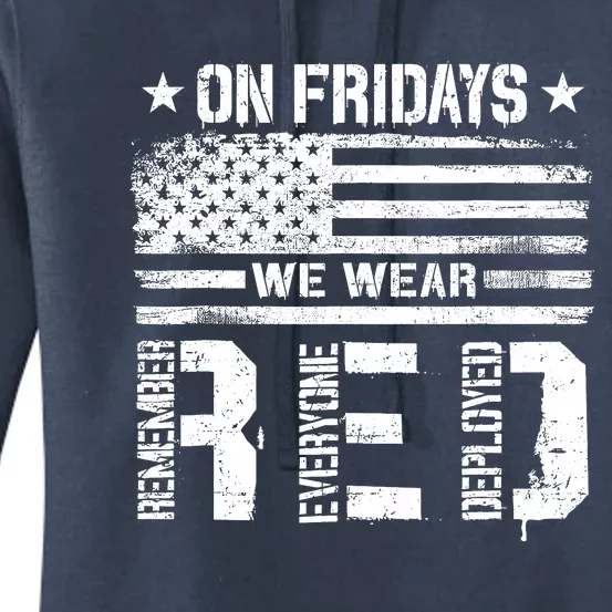 On Friday We Wear Red American Flag Military Supportive Women's Pullover Hoodie