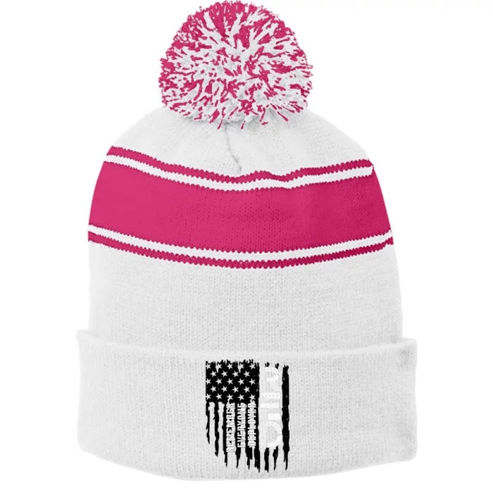 On Friday We Wear Red Friday Military Support Troops Us Flag Stripe Pom Pom Beanie