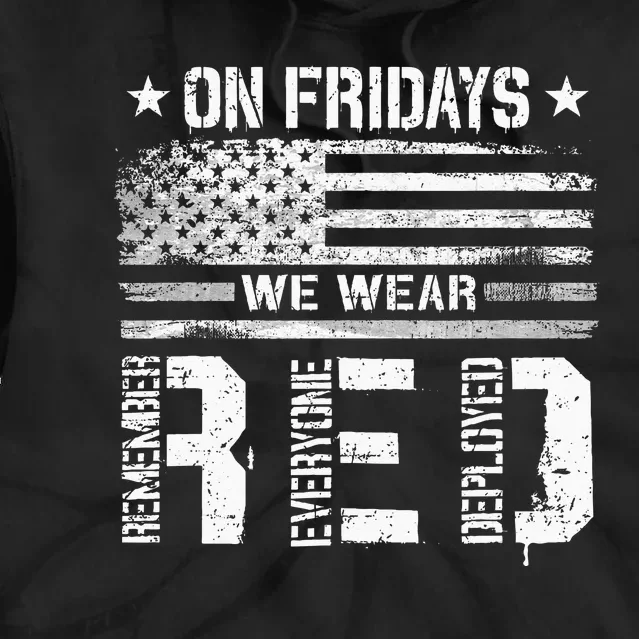 On Friday We Wear Red American Flag Military Supportive Tie Dye Hoodie