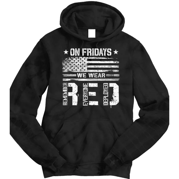 On Friday We Wear Red American Flag Military Supportive Tie Dye Hoodie