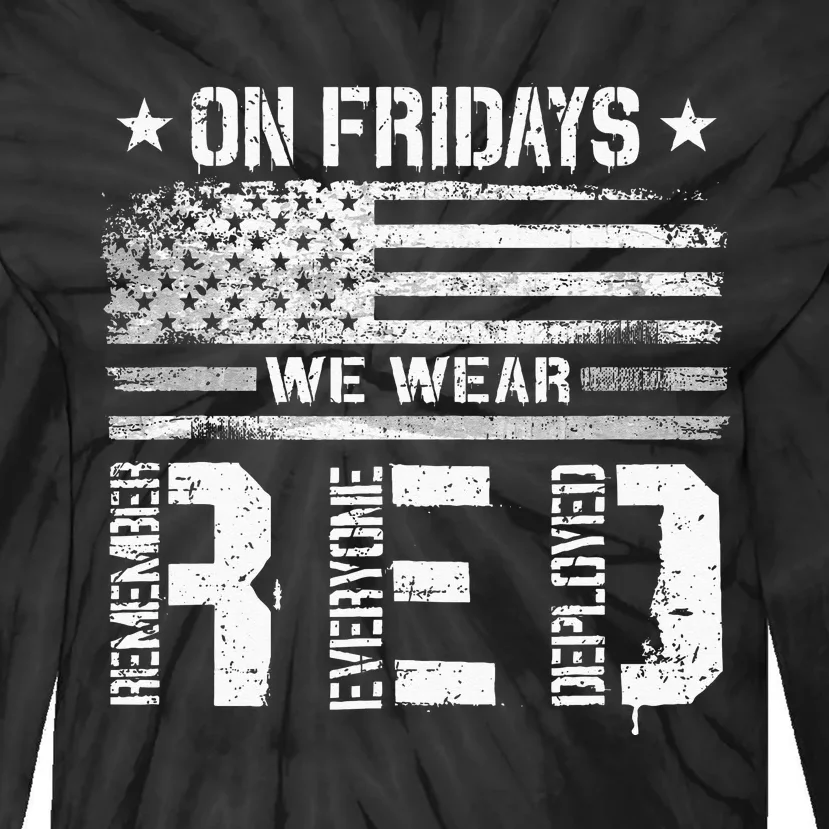 On Friday We Wear Red American Flag Military Supportive Tie-Dye Long Sleeve Shirt