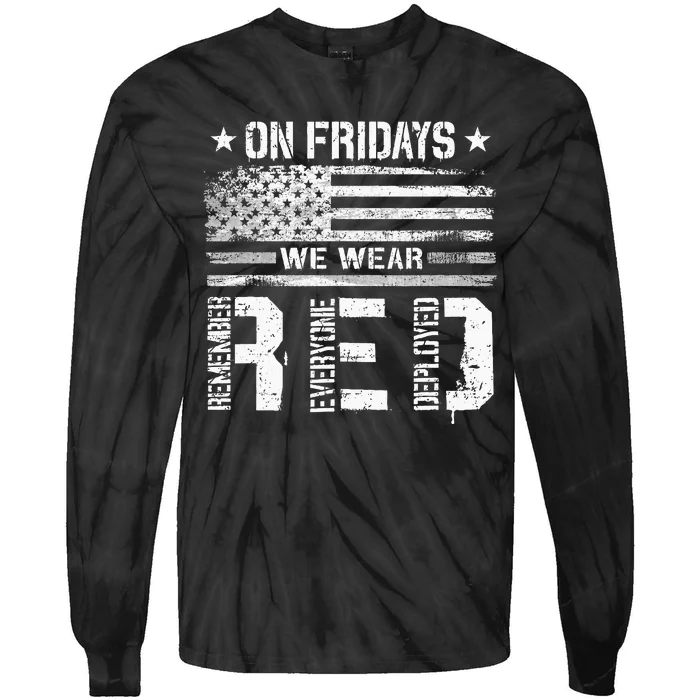 On Friday We Wear Red American Flag Military Supportive Tie-Dye Long Sleeve Shirt