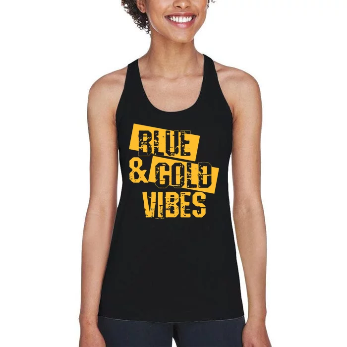 On Football We Wear Blue And Gold School Spirit Women's Racerback Tank