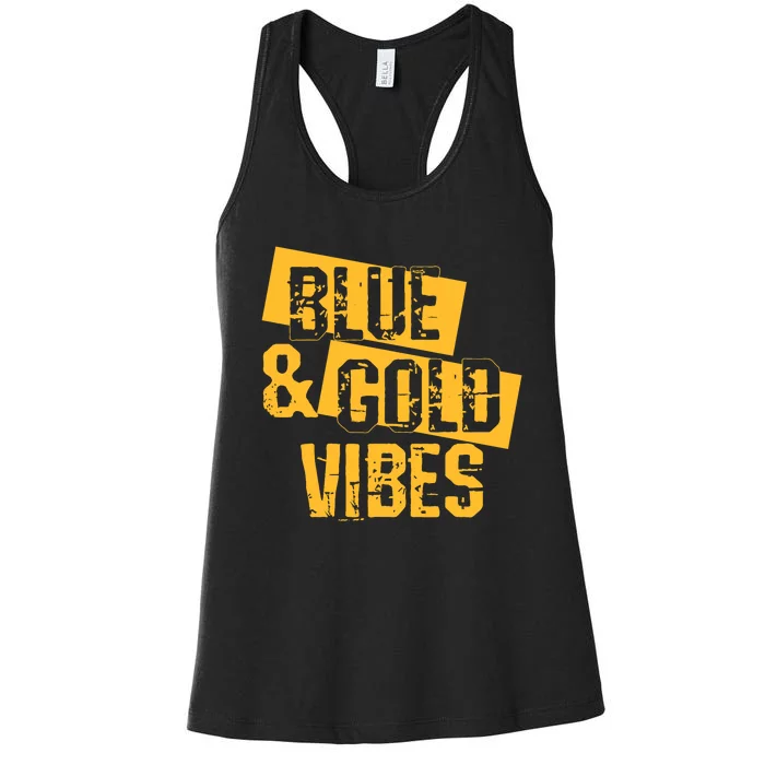 On Football We Wear Blue And Gold School Spirit Women's Racerback Tank