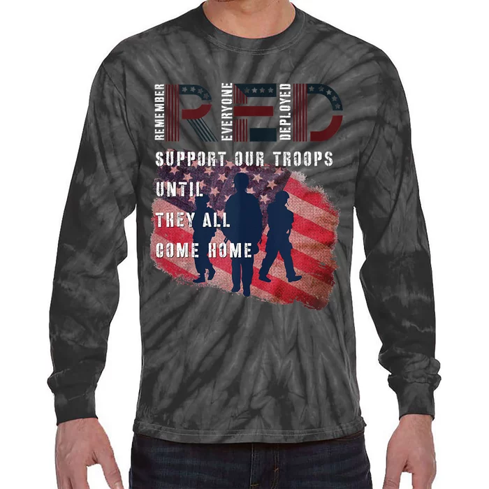 On Friday We Wear Red Friday Military Support Troops US Flag Tie-Dye Long Sleeve Shirt