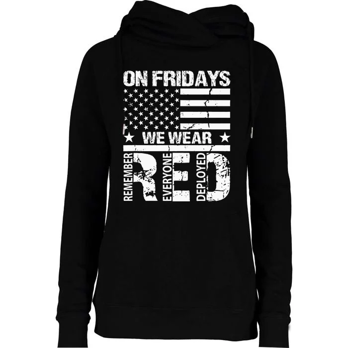 On Fridays We Wear Red American Flag Military Supportive Womens Funnel Neck Pullover Hood